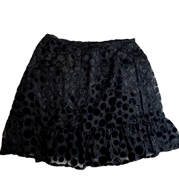 Lulus Black Velvet Polka Dot Ruffle Mini Skirt‎ Size S - Picture 5 of 5